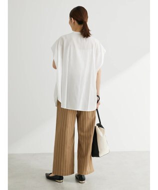 Green Parks 綿麻混タックストレートワイドパンツ Stripe