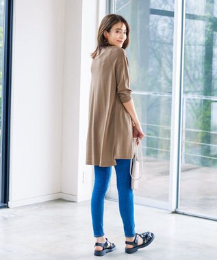 Tiaclasse 【洗える】キーネックニットチュニック モカ