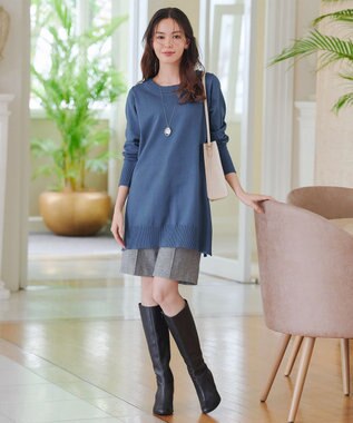 Tiaclasse 【安田美沙子さん着用・選べる2type・洗える】もちニットチュニック ボートネック：ブルー