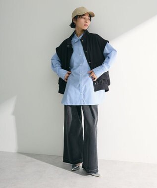 Green Parks イージーケアストライプシャツ Blue