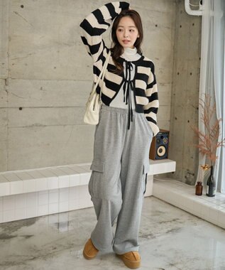 WEGO 【2024年秋冬新色カラー追加★】リボン2WAYカーデ ブラックボーダー