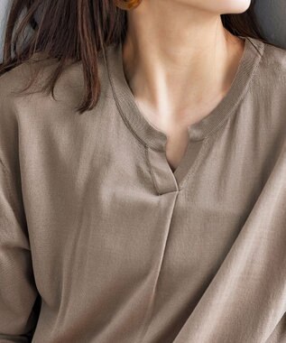 Tiaclasse 【洗える】キーネックニットチュニック モカ