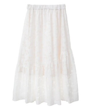 earth music&ecology 透かし花柄フレアスカート Ivory