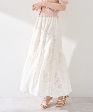 earth music&ecology 透かし花柄フレアスカート Ivory