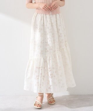 earth music&ecology 透かし花柄フレアスカート Ivory