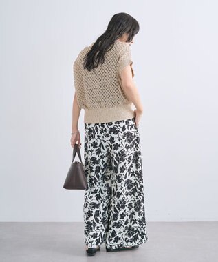 Green Parks 衿付き透かし編みニットプルオーバー Beige