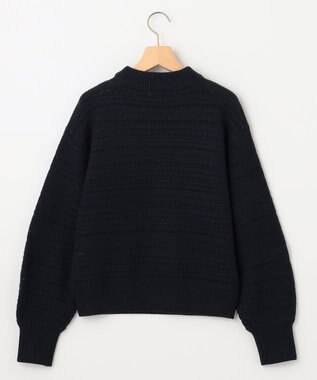 組曲 【WEB限定カラーあり】透かし編みバルキーボーダー柄ニット ネイビー系