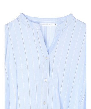 AMERICAN HOLIC 接触冷感＋ＵＶカット　ギャザースリーブブラウス Stripe Sax