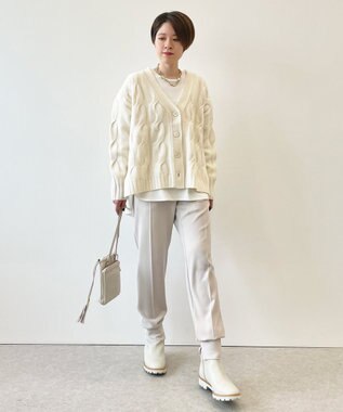 自由区 【洗える】ウールカシミヤブレンド ニットカーディガン ホワイト系