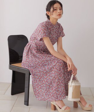 組曲 フラワーガーデンプリント ワンピース ベージュピンク系