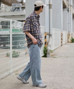 WEGO タックワイドストレートデニム デニム淡加工色