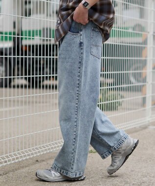 WEGO タックワイドストレートデニム デニム淡加工色