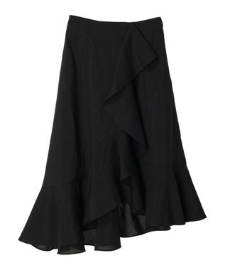 earth music&ecology アシメペプラムフレアバックレースミディ丈スカート Black