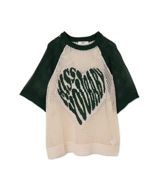 WEGO ハートロゴビッグメッシュニットT ダークグリーン