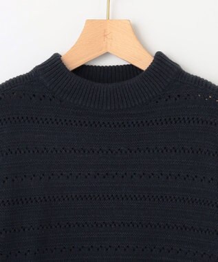 組曲 L 【WEB限定カラーあり】透かし編みバルキーボーダー柄ニット ネイビー系