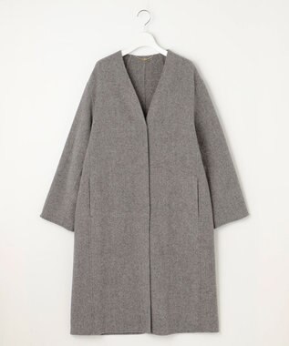 自由区 L ウールリバーロング コート グレーヘリンボン