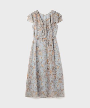 GRACE CONTINENTAL サラサプリントフリルカラーワンピース サックス