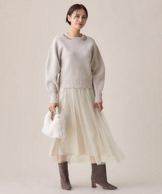 自由区 【カタログ掲載・洗える】ビジュー ニット ベージュ系