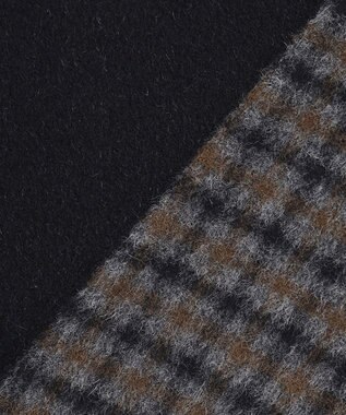 J.PRESS LADIES S 【リバーシブル】ウールナイロン リバーチェック ノーカラー ロングコート ネイビー系