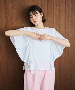 #Newans 【乾燥機可能/接触冷感】ラッフルフリルカットソー ホワイト