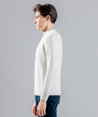 JOSEPH HOMME メランジヘリンボンストライプ　ケーブルニット ホワイト系