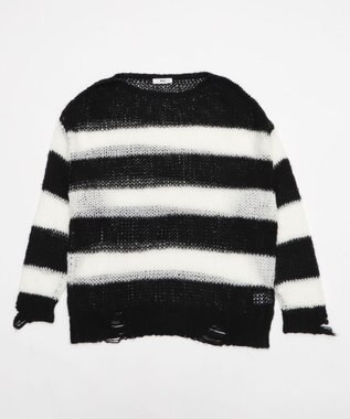 WEGO モヘアタッチボーダーBIGニット ホワイトボーダー