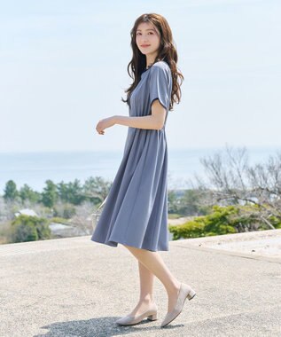 Tiaclasse L 配色フレアワンピース ブルー