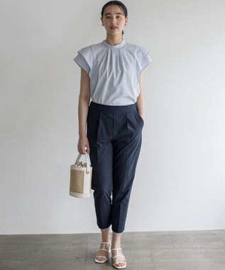 組曲 【前後着用可】ドライタッチダブルフレア ブラウス ブルーストライプ系1