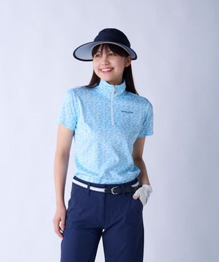 FILA GOLF／marie claire 【Marie claire sports】小花柄ハーフジップ半袖シャツ ブルー