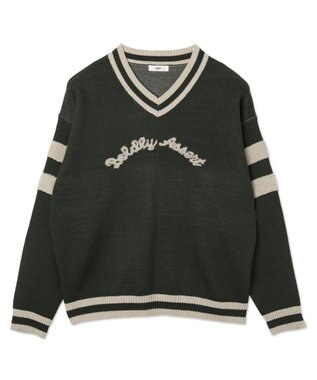 WEGO ラインチルデンニットプルオーバー ダークグリーン