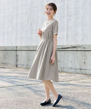 Tiaclasse L 配色フレアワンピース ベージュ