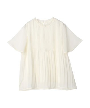 earth music&ecology マジョリカプリーツ半袖ブラウス Ivory