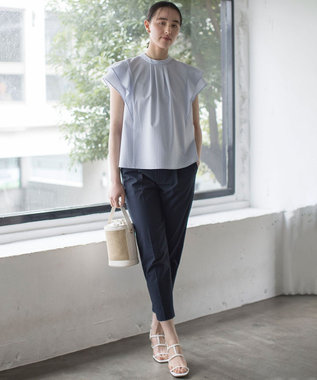 組曲 【前後着用可】ドライタッチダブルフレア ブラウス ブルーストライプ系1