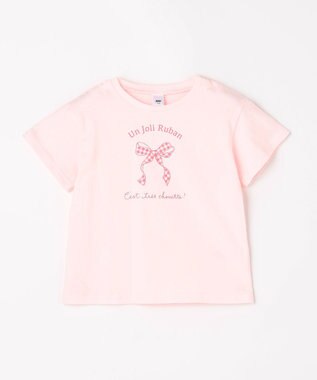 ANY KIDS 【一部店舗/WEB限定】【綿100%】プリント 半袖Tシャツ ピンク×リボン