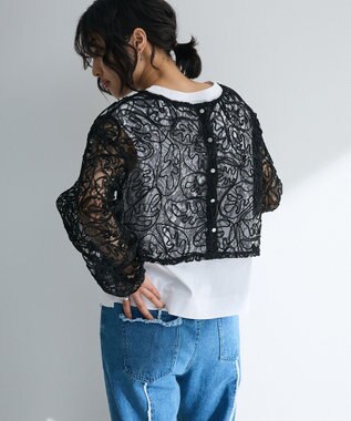 Green Parks ・ＥＬＥＮＣＡＲＥ　ＤＵＥ　２ｗａｙコードレースカーデ Black