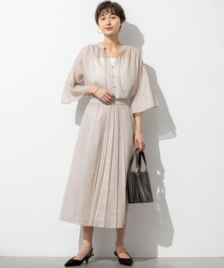 23区 L 【洗える】ソフトシアーフィルム ギャザー ブラウス ベージュ系