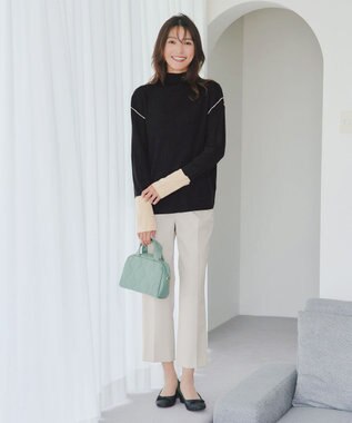 Tiaclasse 配色スリーブリブニットトップス ブラック