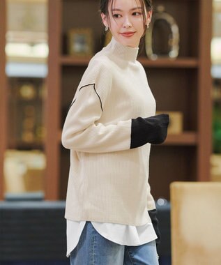 Tiaclasse 配色スリーブリブニットトップス エクリュ