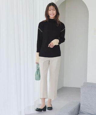 Tiaclasse 配色スリーブリブニットトップス ブラック