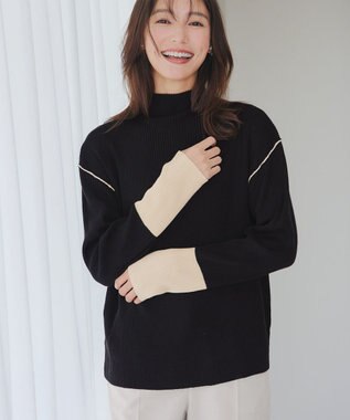 Tiaclasse 配色スリーブリブニットトップス ブラック