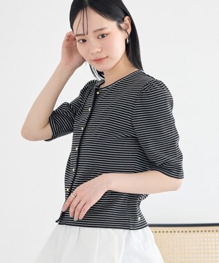 earth music&ecology ゴールドボタンボーダーカーディガン