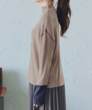 Tiaclasse 配色スリーブリブニットトップス ベージュ
