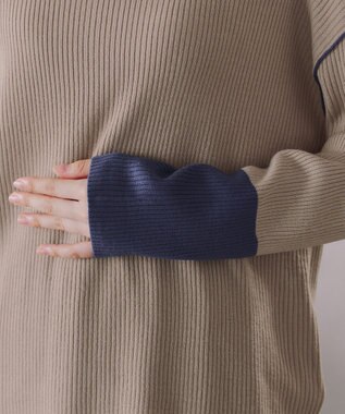 Tiaclasse 配色スリーブリブニットトップス ベージュ