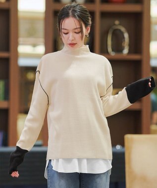 Tiaclasse 配色スリーブリブニットトップス エクリュ