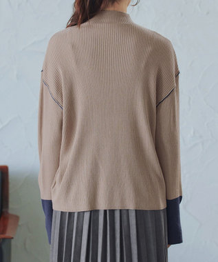 Tiaclasse 配色スリーブリブニットトップス ベージュ