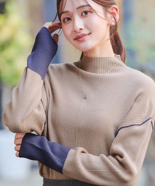 Tiaclasse 配色スリーブリブニットトップス ベージュ