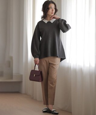 組曲 L 襟付きチュニック プルオーバー グレー系