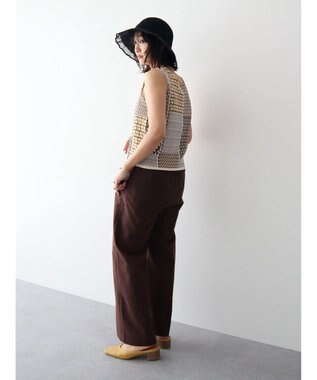 Green Parks 綿麻混イージーワイドパンツ Brown