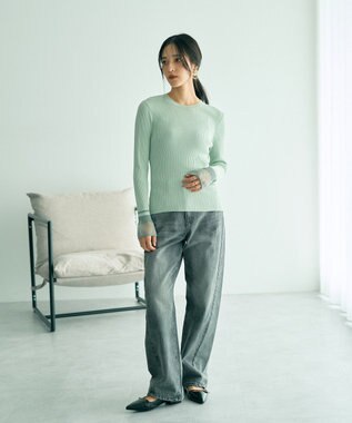 YECCA VECCA 袖口シアーリブニット Light Beige