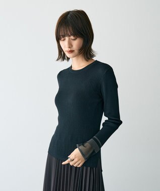 YECCA VECCA 袖口シアーリブニット Light Beige